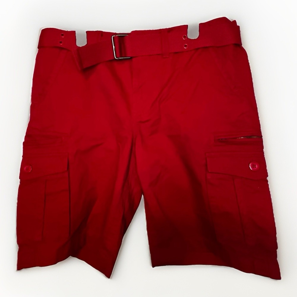 Guess Mens Red Cargo Shorts Size 36 Utility Casual Cotton Canvas Belted